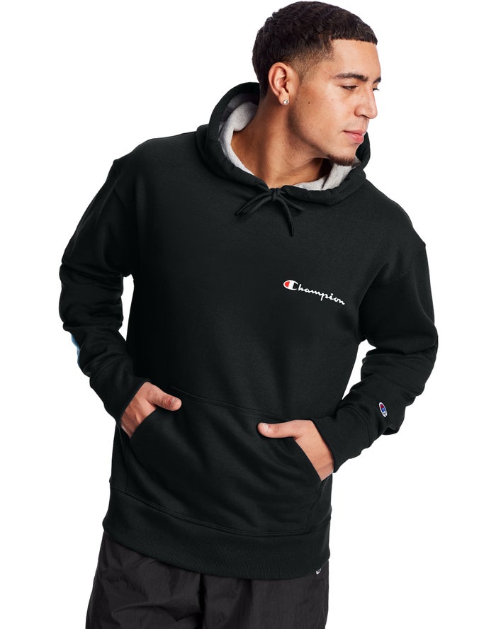 Champion Powerblend Fleece Script Logo Erkek Kapşonlu Sweatshirt Siyah ( IQSFNU408 )